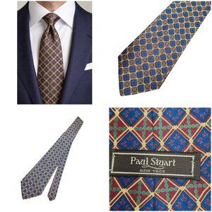 Paul Stuart New York Silk Tie Imported from England Geometric Diamond Pattern